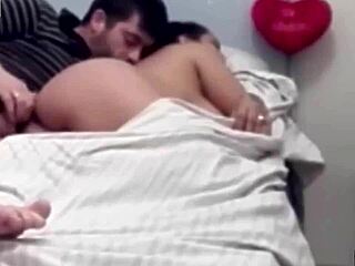 Gay couple shoots cum on stepmom pussy and ass on the bed