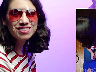 red sunglasses on brunette wife in pov fetish scene