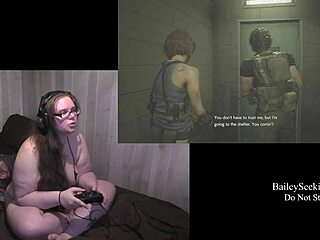 Naked resident evil 3 play through part 2 featuring piercing nude brunette
