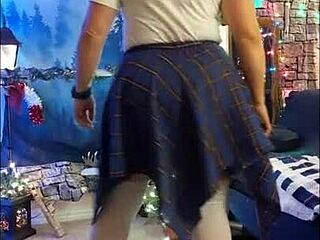 hotwife steffi dances in plaid skirt for wild pussy show