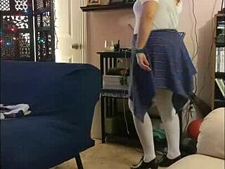 hotwife steffi dances in plaid skirt for wild pussy show