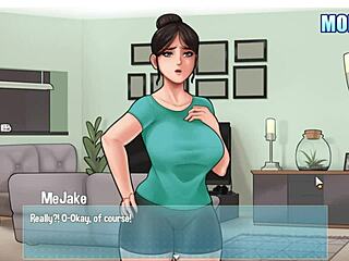 Blonde maid with big breasts assists in sneaky house chores involving handjob on big white cock