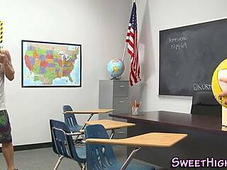 Teen sucks teacher's cock before intense fucking