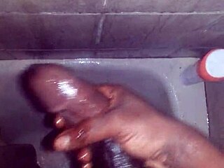I jerk my big black monster cock in the shower and cum hard, but I slip and almost fall.