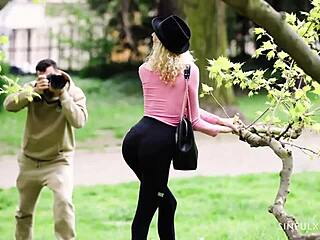 Watch this pornstar go from photo shoot to intense blowjob and cumshot.