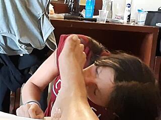 Two lesbian girls indulge in foot licking fetish