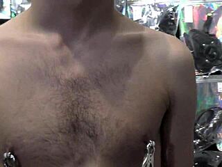 Nipple play explodes at Tel Aviv gay sex shop!