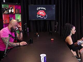 negro pulls out dick and hot girl gives blowjob before measuring