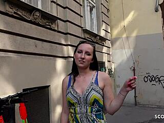 german scout finds bella, natural college teen 18, for street casting fuck