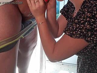 I secretly drain my skinny blonde lover before cinema with dirty Italian talk.