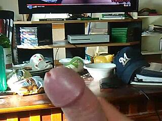 Transsexual jerks off solo and shoots cumshot