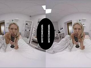 Blonde MILF Takes Big Black Dildo in Tight Pussy in VR Reality