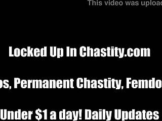 In this pov femdom scene, her bound sub's cock gets locked tight with toys