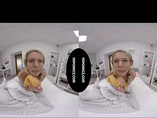 Blonde MILF Takes Big Black Dildo in Tight Pussy in VR Reality