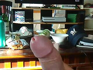 Transsexual jerks off solo and shoots cumshot