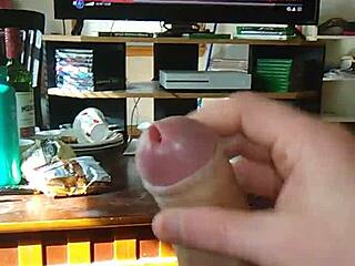 Transsexual jerks off solo and shoots cumshot