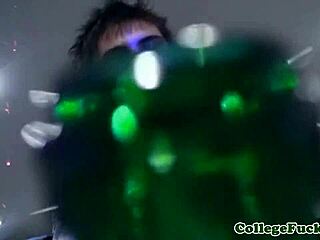 squirting amateur coed gets facialed in threesome with fingering