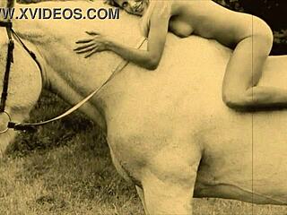 vintage taboo encounter with natural tits in outdoor doggystyle position, bent over hairy retro pussy