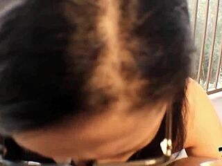 busty delivery girl riding monster cock on couch and balcony, nerdy pov style