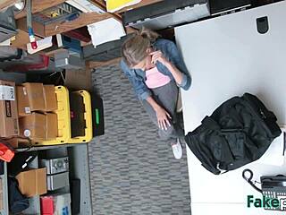 Blonde teen thief bent over for office doggystyle fuck.