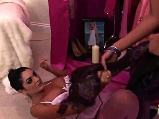 inside the store, brunette milfs with big boobs start a wild threesome