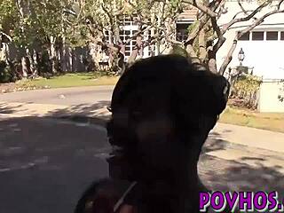 Hey, this black teen amateur gets POV fucked and gives a blowjob in HD.