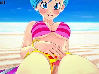 Bulma en la playa chupando y follando en POV