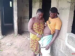 African beauty washes pussy before banging the king's son outdoor in wild lust