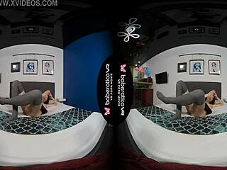 Solo babe Denis always masturbates at home in VR. She shaves and plays with her natural tits.