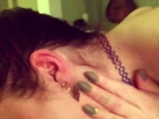 Emo brunette amateur gives sloppy blowjob to horny friend