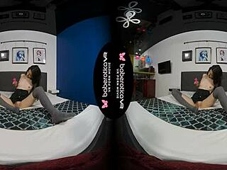 Solo babe Denis always masturbates at home in VR. She shaves and plays with her natural tits.