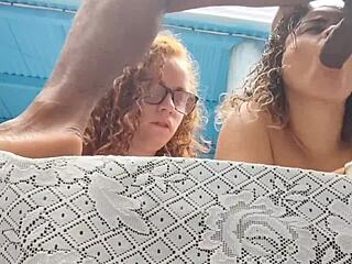 Friend's husband arrives naked and fucks us both