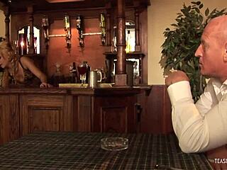 Does this horny bald guy make the blonde milf happy by fucking her hard?