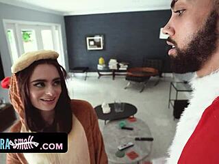 hot petite girl in costume surprises santa and gets spanked 😈