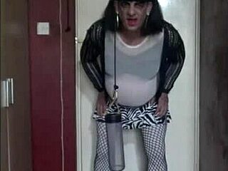 the sissy crossdresser returns to swallow his own piss eagerly