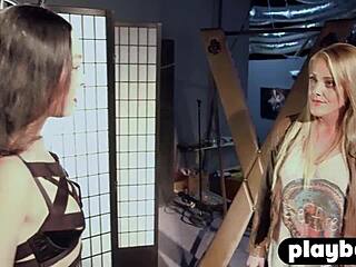 Dirty big-ass babes in lingerie tie up naive guy and use sex toys provocatively!