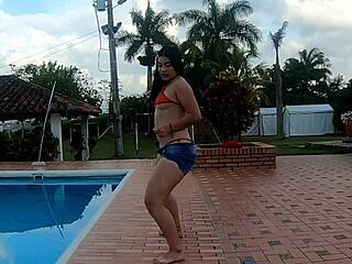 Colombian latina squirts during intense public pov sex