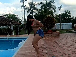 Colombian latina squirts during intense public pov sex