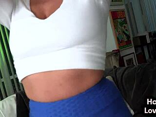 Intriguing close-up of an amateur babe wanking cock while grinding and titty fucking in POV.