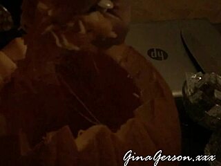 Pumpkin carving with skinny blonde amateurs on halloween webcam