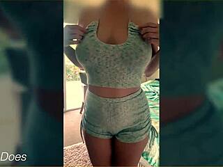 Horny wife teases with her tight ass in homemade booty shorts, craving more