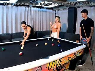 Fiery latinas threesome on pool table?