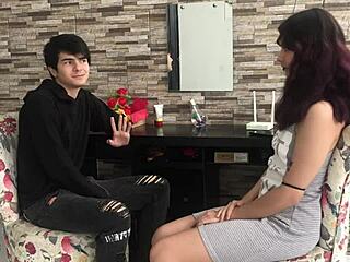 Latina woman enjoys a delivery with a large package.