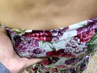 Girlfriend in dress blows in park cum on tits