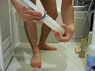white lotion gets inserted into my ass with dildo and toys