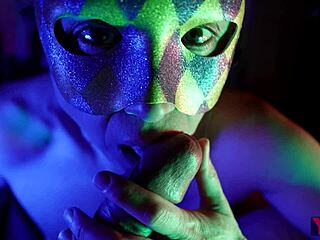 Masked Adult Teases Penis Head with Teeth During Intense Blowjob