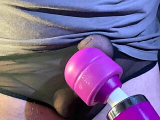 cuckold gropes vibrator and cums in panties like a girl