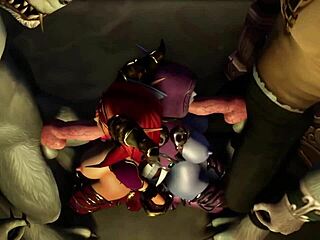 Blonde Elf Bent Over in Furry Werewolf Gangbang Orgy