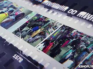 Stepmother and stepdaughter get their pussies fucked doggystyle in the shop.