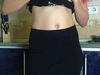 Feeling intense solo pussy masturbation in kitchen on phone